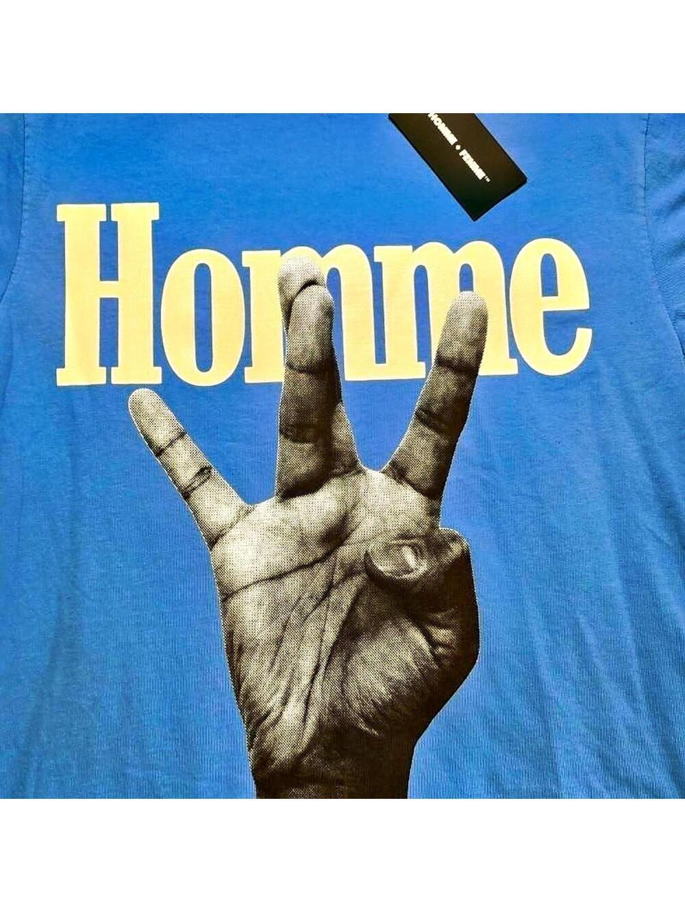 HOMME + FEMME Graphic Print T-Shirt Blue Oversized Small